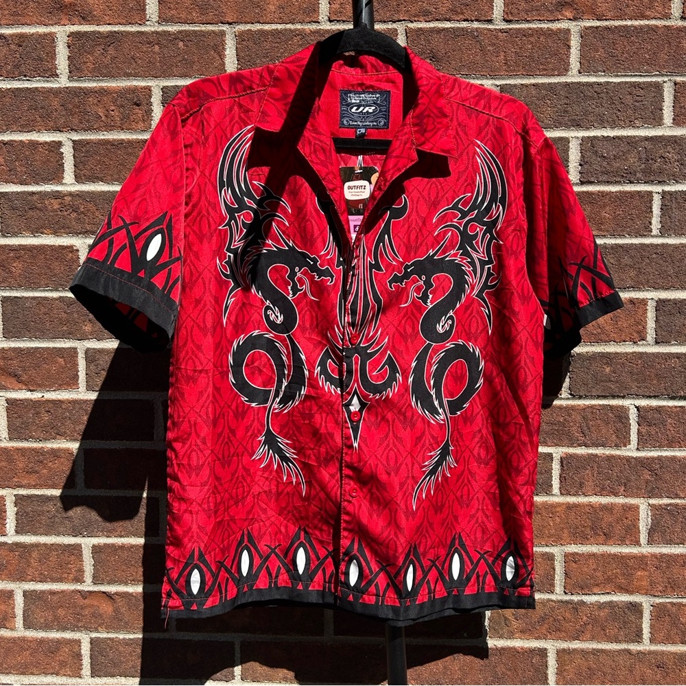 Y2K streetwear dragon button up